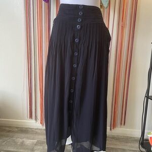Maeve Navy Button-Front Maxi Skirt